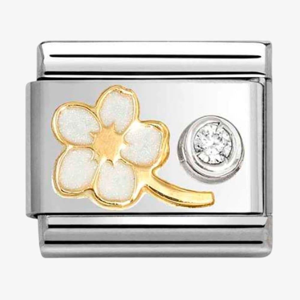 CLASSIC Stainless Steel 18ct Yellow Gold Cubic Zirconia White Myosotis Charm