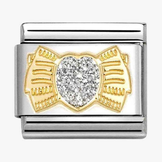CLASSIC Stainless Steel & 18ct Yellow Gold Glitter Heart Bow Charm
