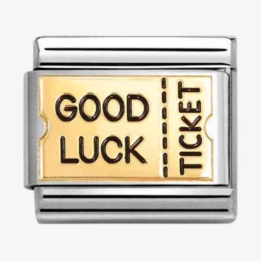 CLASSIC Stainless Steel 18ct Yellow Gold Good Luck Fortune Card Charm