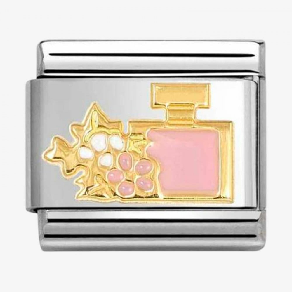 CLASSIC Stainless Steel & 18ct Yellow Gold Pink Perfume Bottle Charm