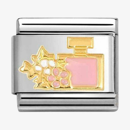 CLASSIC Stainless Steel & 18ct Yellow Gold Pink Perfume Bottle Charm
