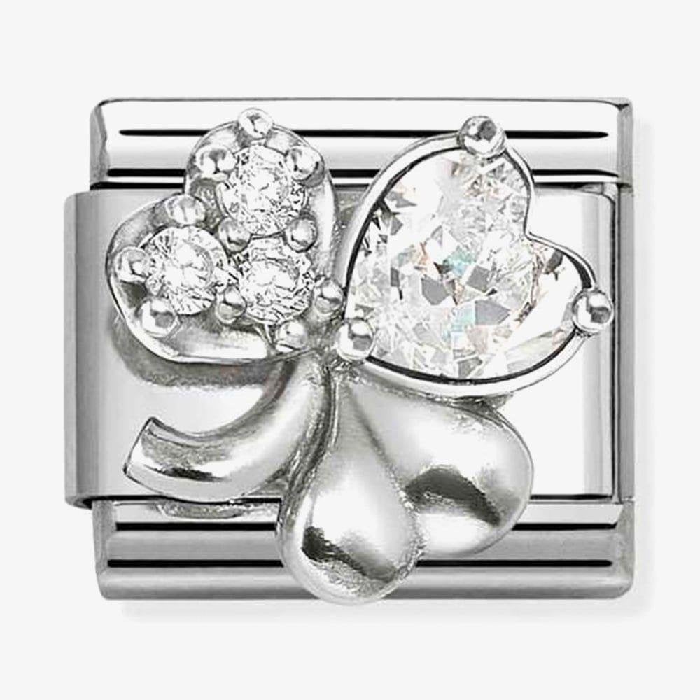 Classic Symbols White Sparkling Clover Charm