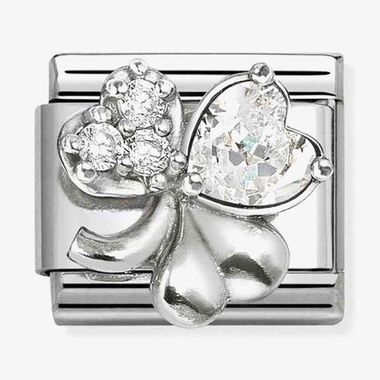 Classic Symbols White Sparkling Clover Charm