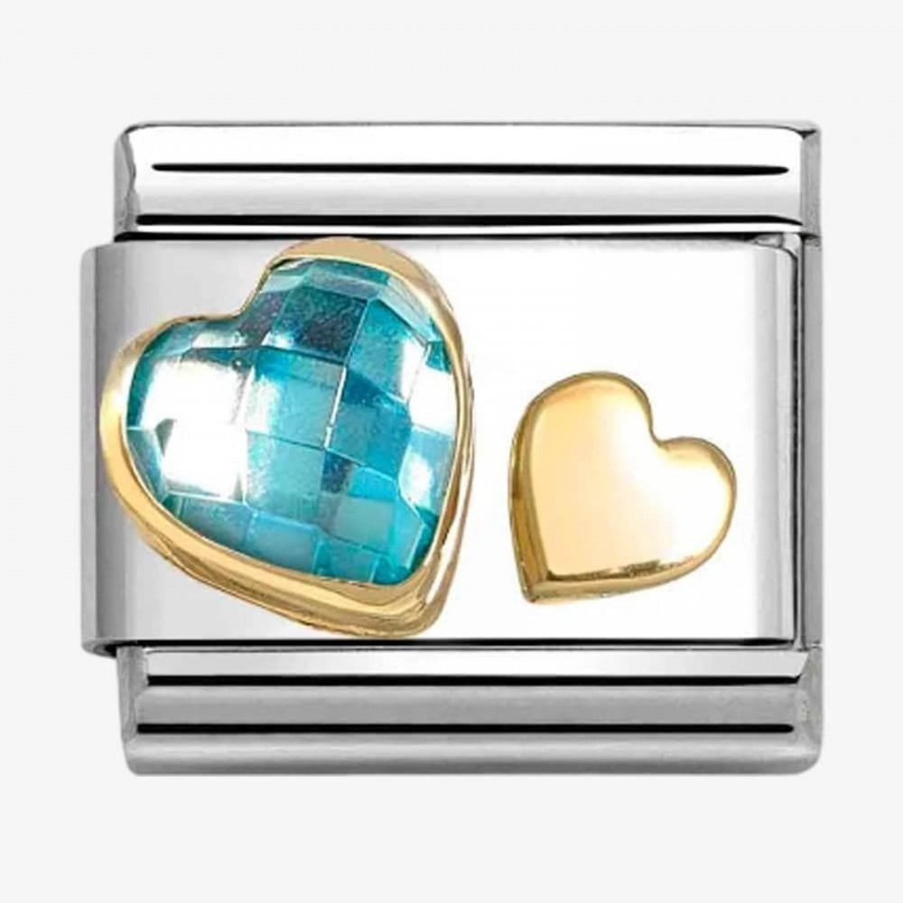 CLASSIC Yellow Gold Light Blue Cubic Zirconia Double Heart