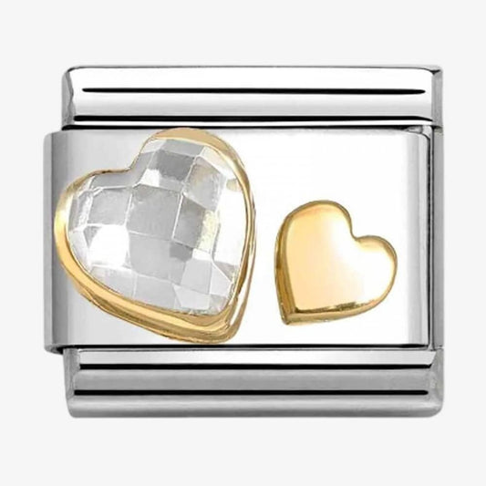 CLASSIC Yellow Gold White Cubic Zirconia Double Heart Charm
