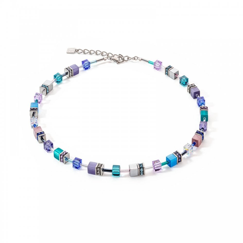 Coeur De Lion Aqua Blue, Purple GeoCube Necklace