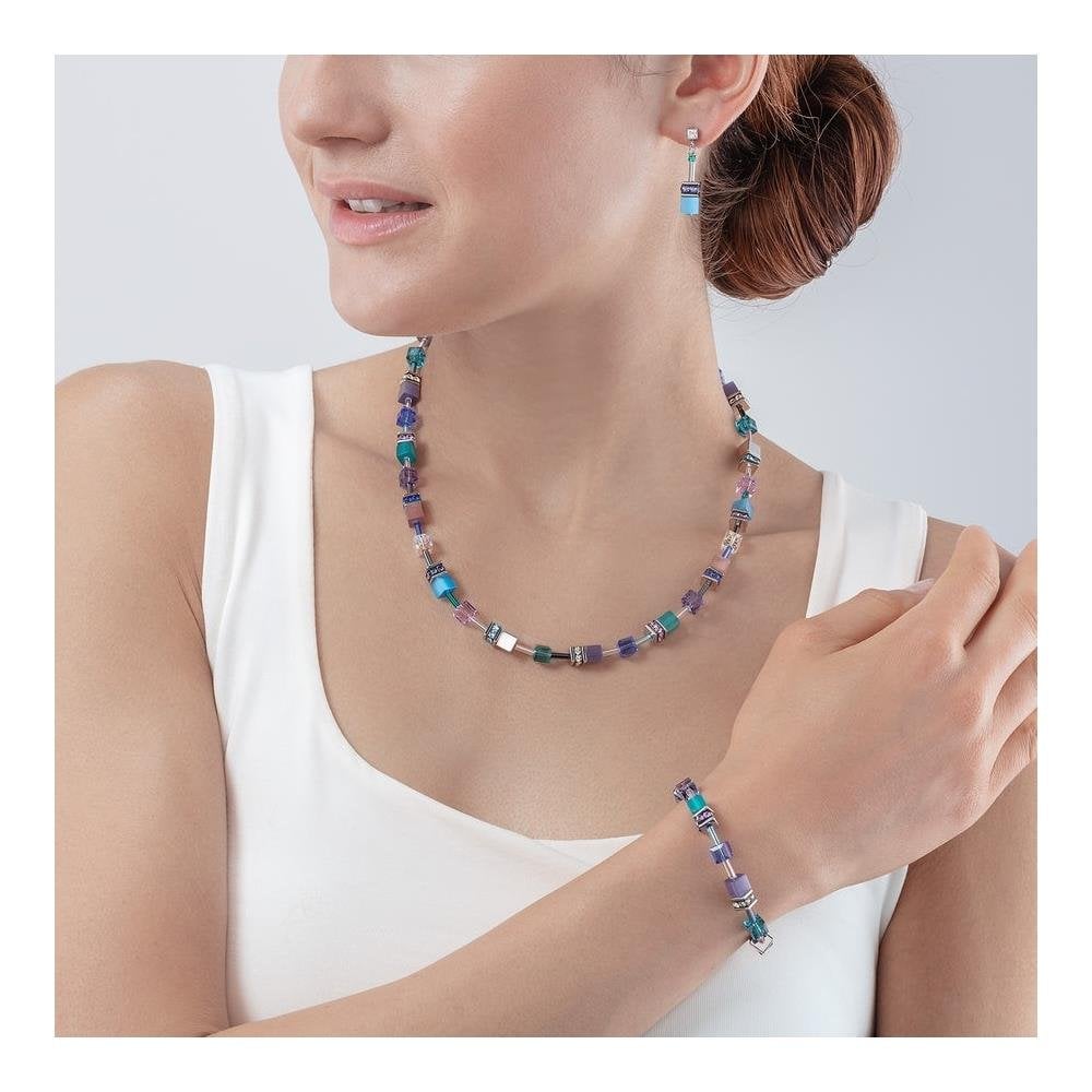 Coeur De Lion Aqua Blue, Purple GeoCube Necklace