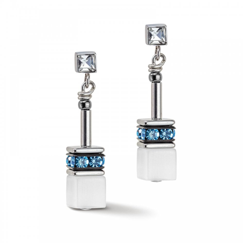 Coeur De Lion Aqua GeoCube Drop Earrings