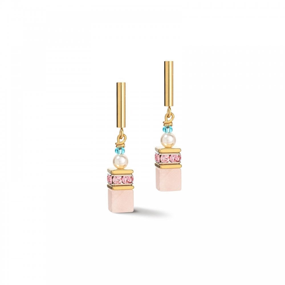 Coeur De Lion Geocube Pink Gold Tone Drop Earrings