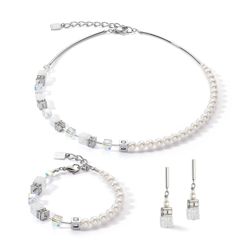Coeur de Lion GeoCUBE White Pearl Earrings