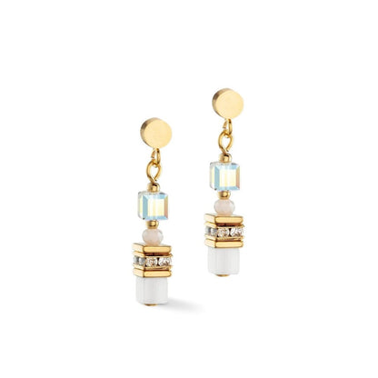 Coeur de Lion Mini Cube White Gold Earrings