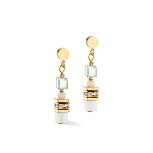 Coeur de Lion Mini Cube White Gold Earrings