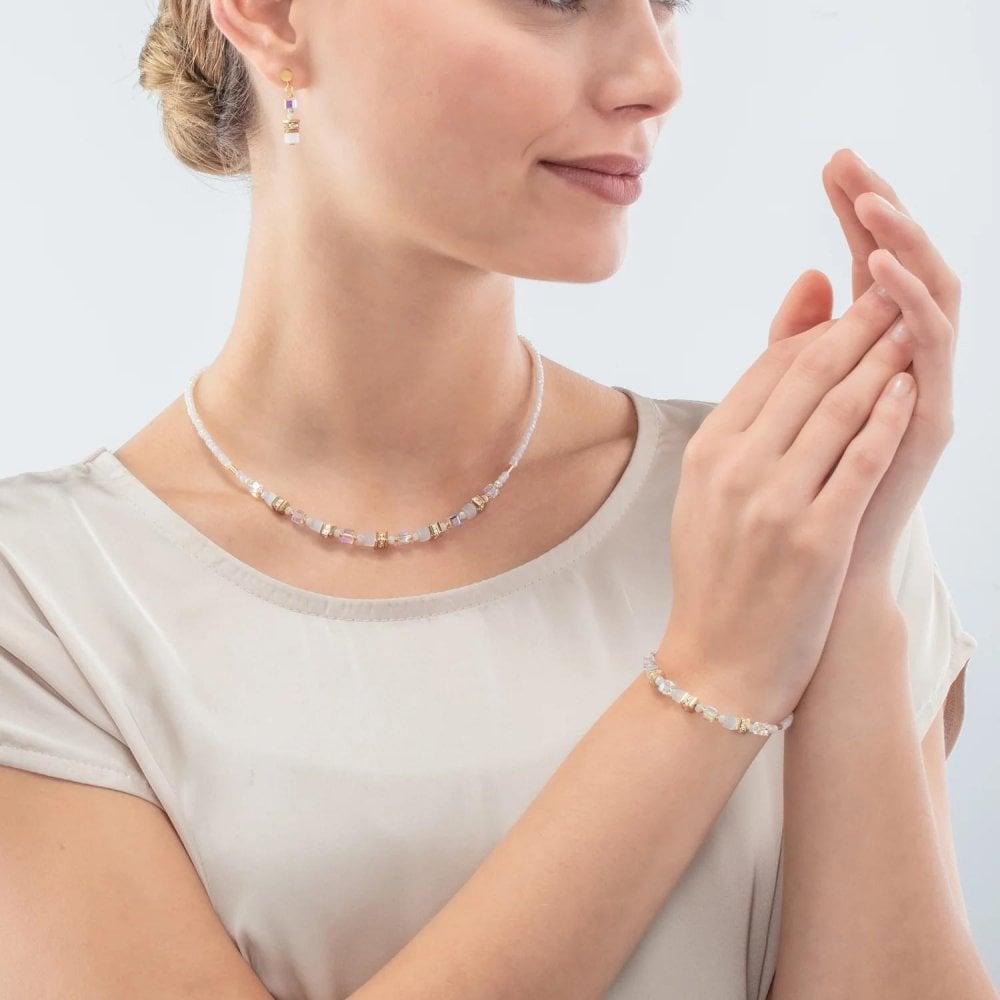 Coeur de Lion Mini Cubes White Gold Necklace