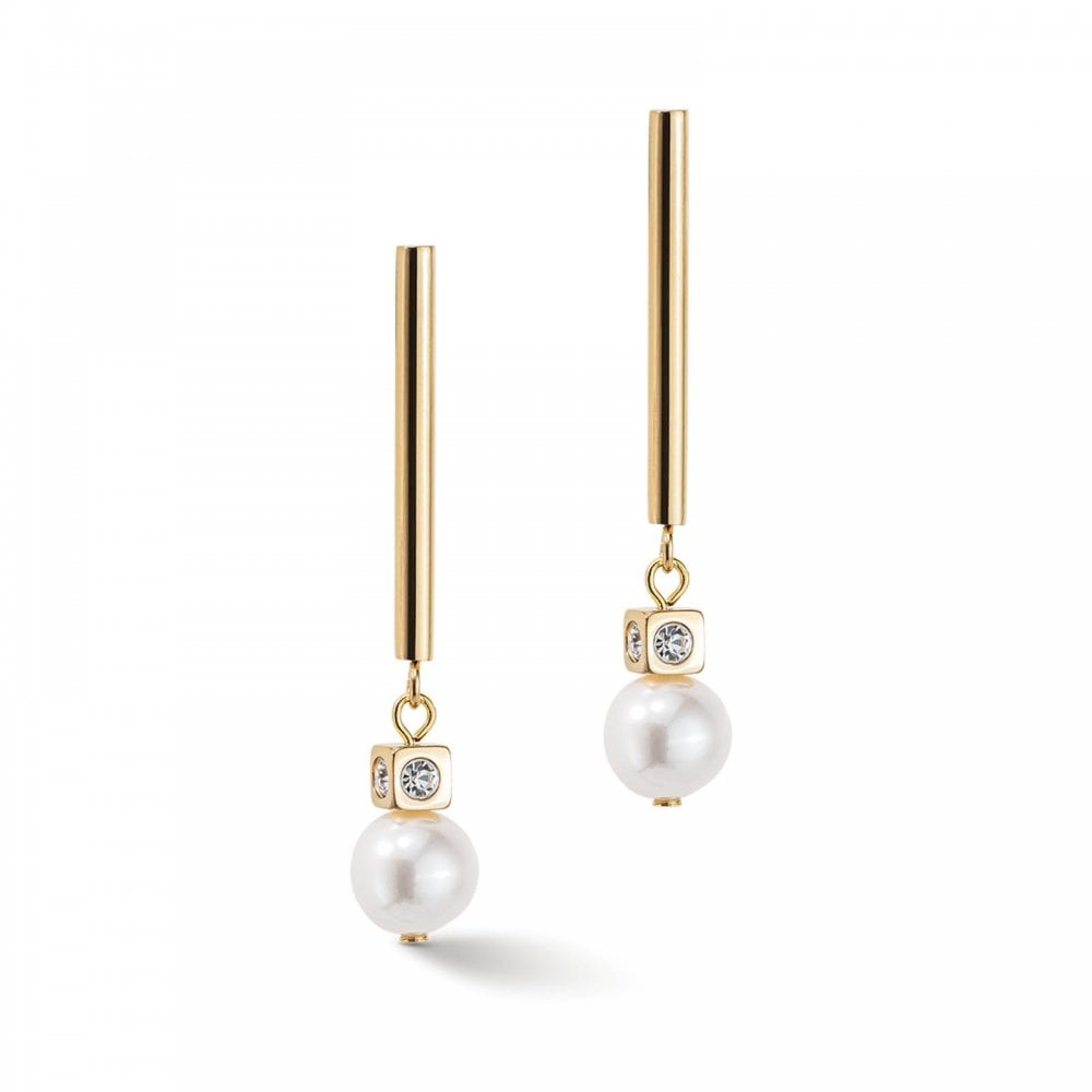 Coeur De Lion Pearl Stick Drop Gold Tone Earrings