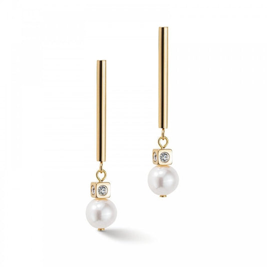 Coeur De Lion Pearl Stick Drop Gold Tone Earrings