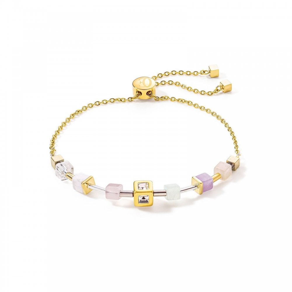 Coeur De Lion Pink GeoCube Gold Tone Bracelet