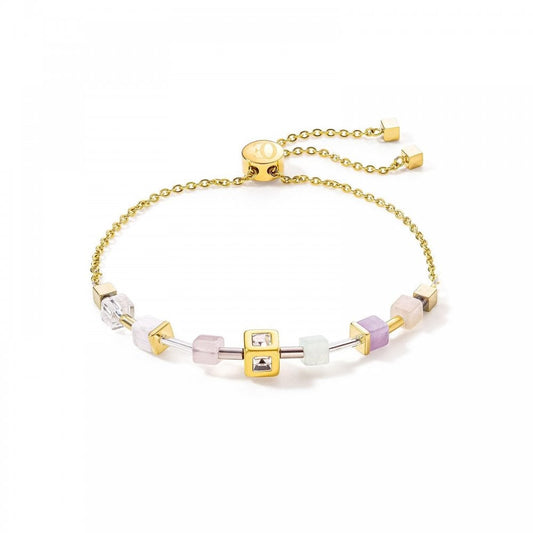 Coeur De Lion Pink GeoCube Gold Tone Bracelet