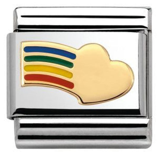 Composable 18k gold and enamel rainbow heart charm