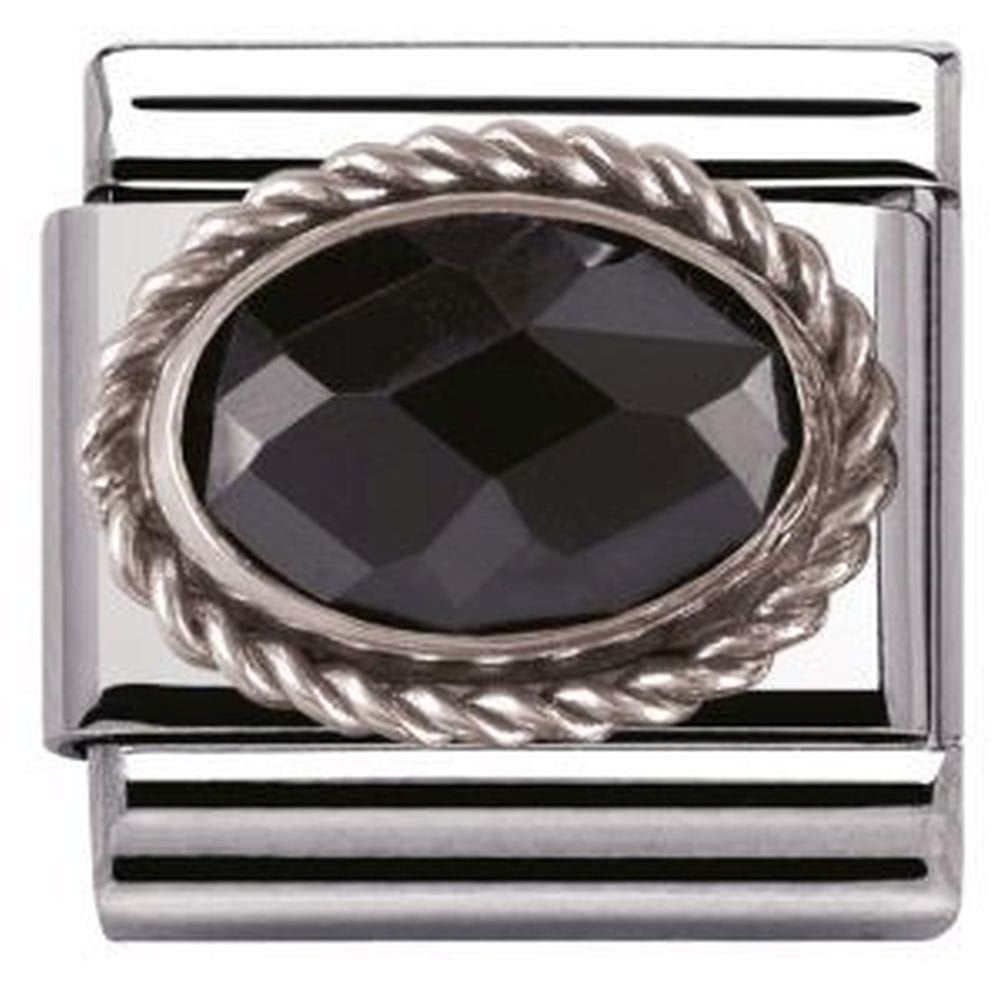 Composable Black Oval Faceted CZ Charm