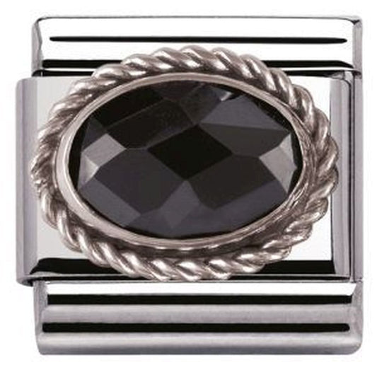 Composable Black Oval Faceted CZ Charm