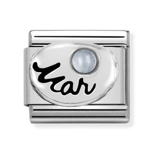 Composable Classic Stainless Steel with Silver Aquamarine March Birthstone Charm