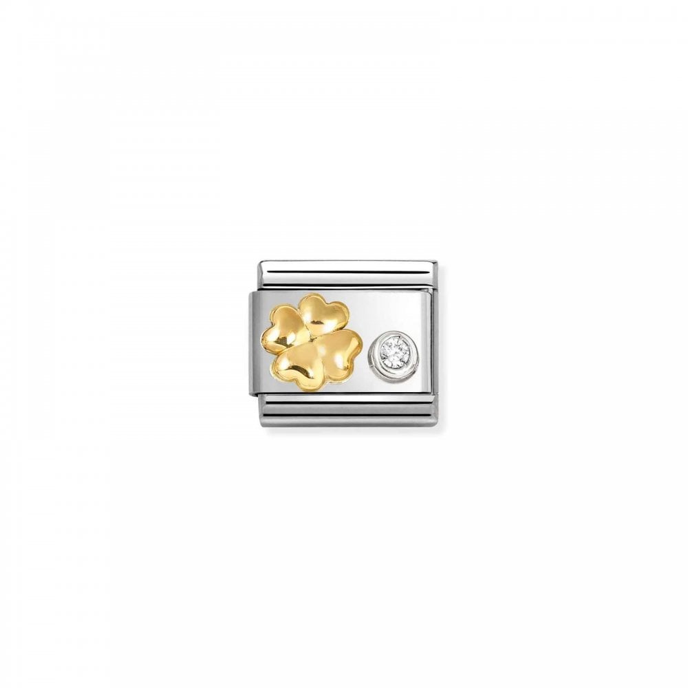 Composable Gold Four Leaf Clover with CZ Charm