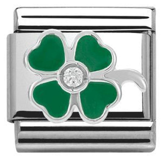 Composable Green Enamel Clover with CZ Charm