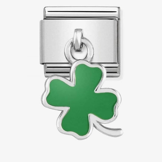 Composable Green Enamel Four Leaf Clover Drop Charm