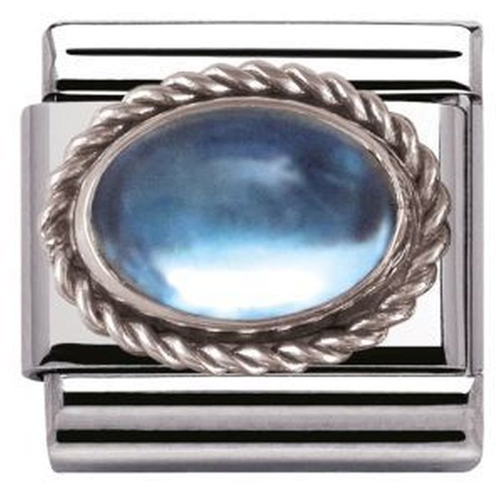 Composable Oval Blue Topaz Rope Edge Charm