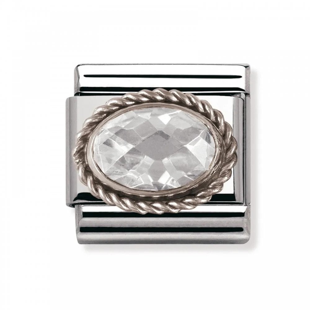 Composable Oval White CZ Faceted Charm