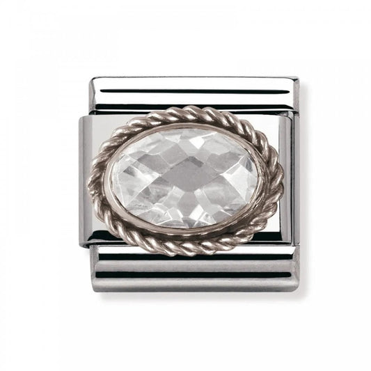 Composable Oval White CZ Faceted Charm