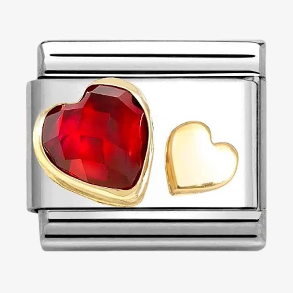 Composable Red Cubic Zirconia and Gold Heart Charm