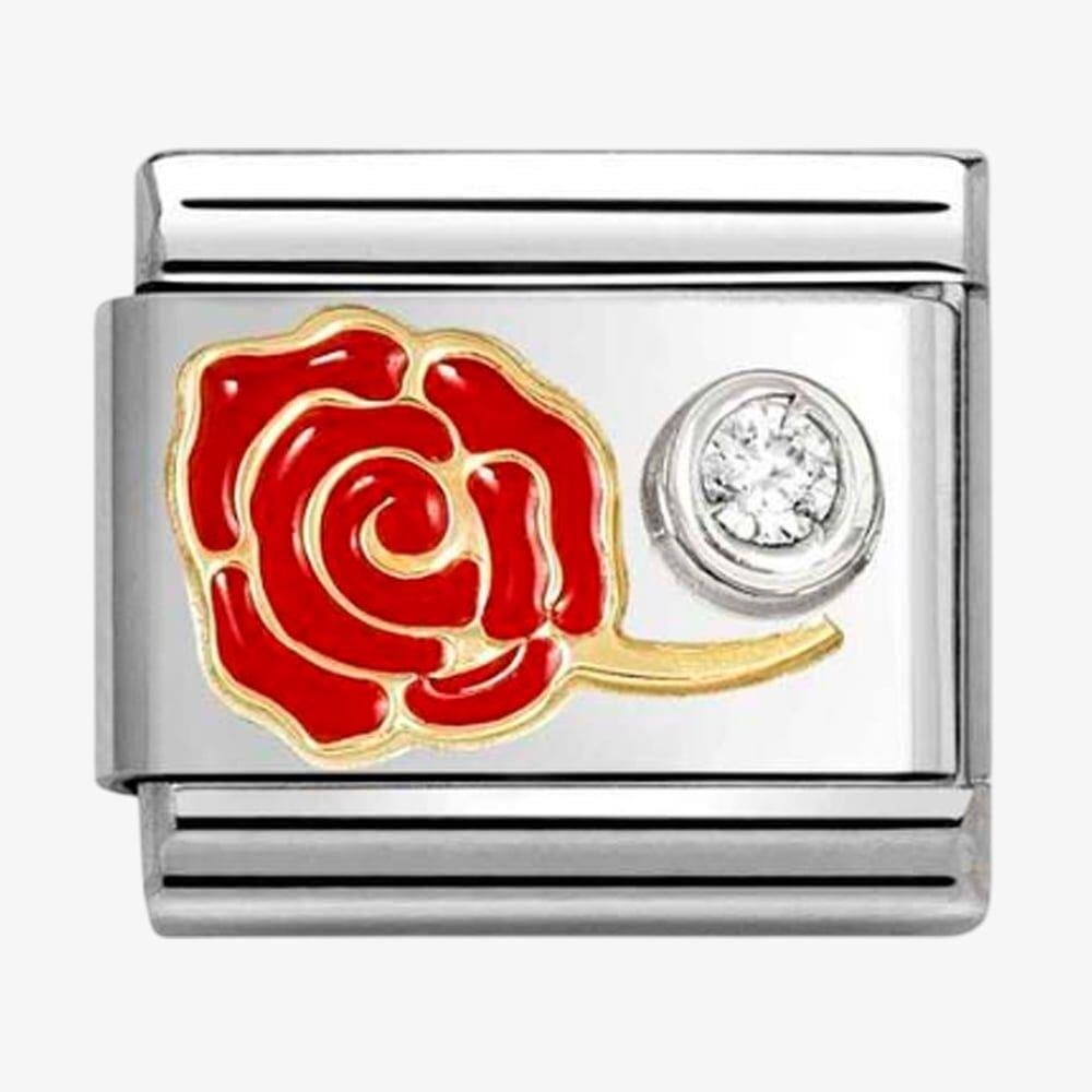 Composable Red Rose Enamel and CZ Charm