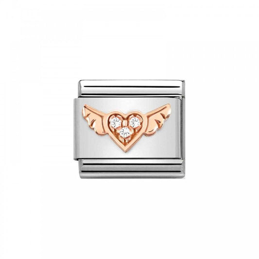 Composable Rose Gold CZ Heart with Wings Charm