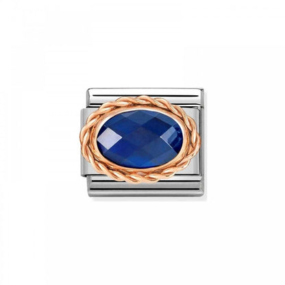 Composable Rose Gold Oval Faceted Blue CZ Charm