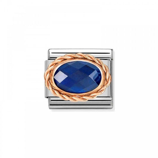 Composable Rose Gold Oval Faceted Blue CZ Charm