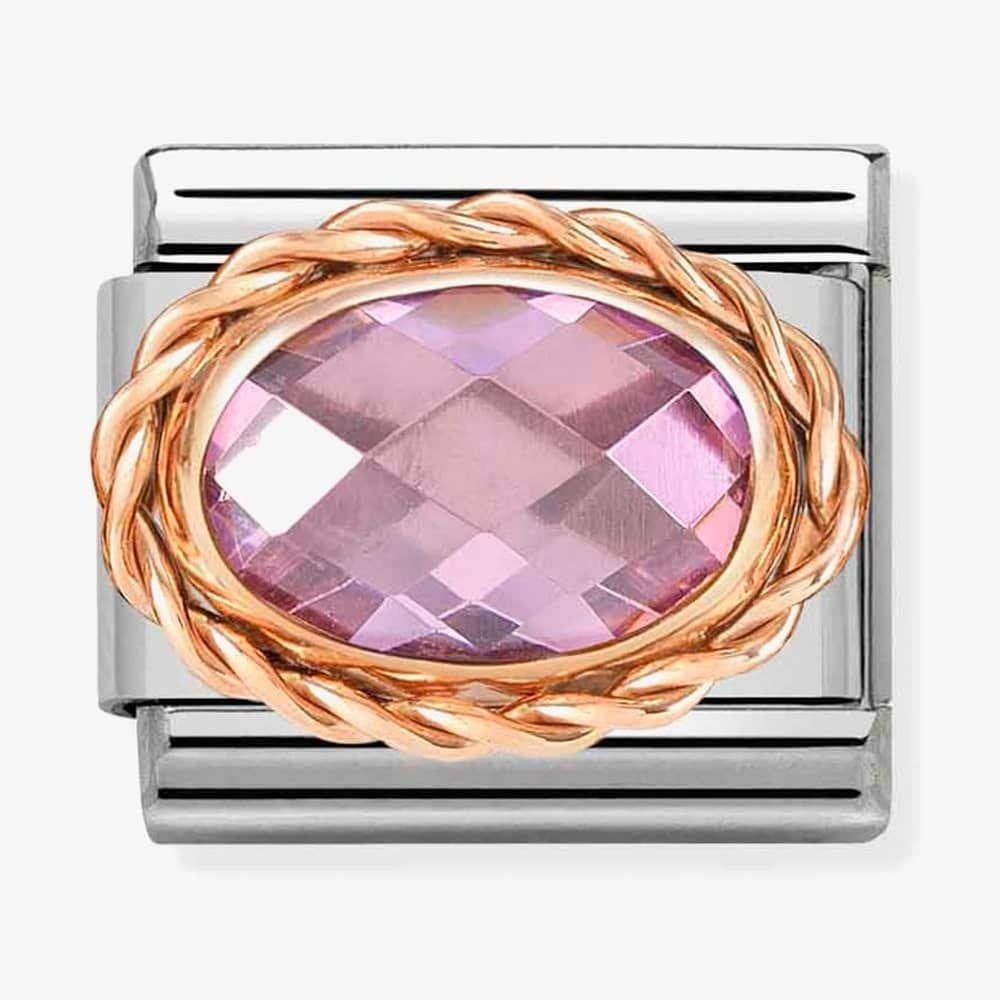 Composable Rose Gold Oval Faceted Pink CZ Charm