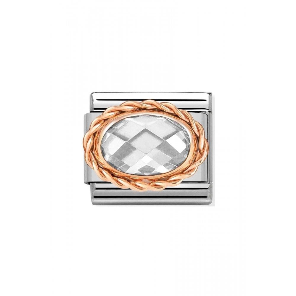 Composable Rose Gold Oval White Faceted CZ Charm