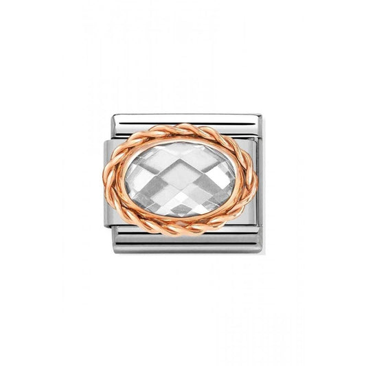 Composable Rose Gold Oval White Faceted CZ Charm