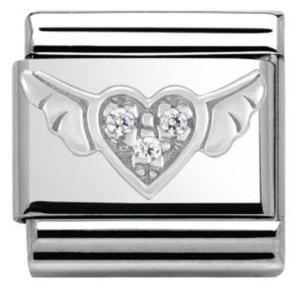 Composable Silver Heart with Wings CZ Charm