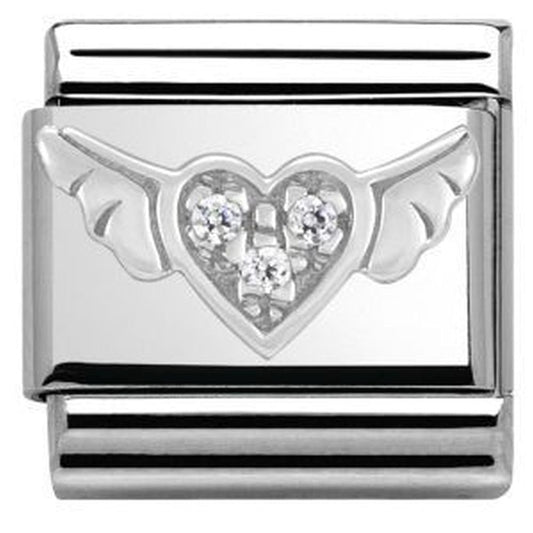 Composable Silver Heart with Wings CZ Charm