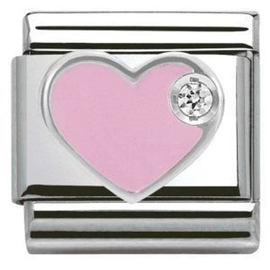 Composable Silvershine Pink CZ Enamel Heart Charm