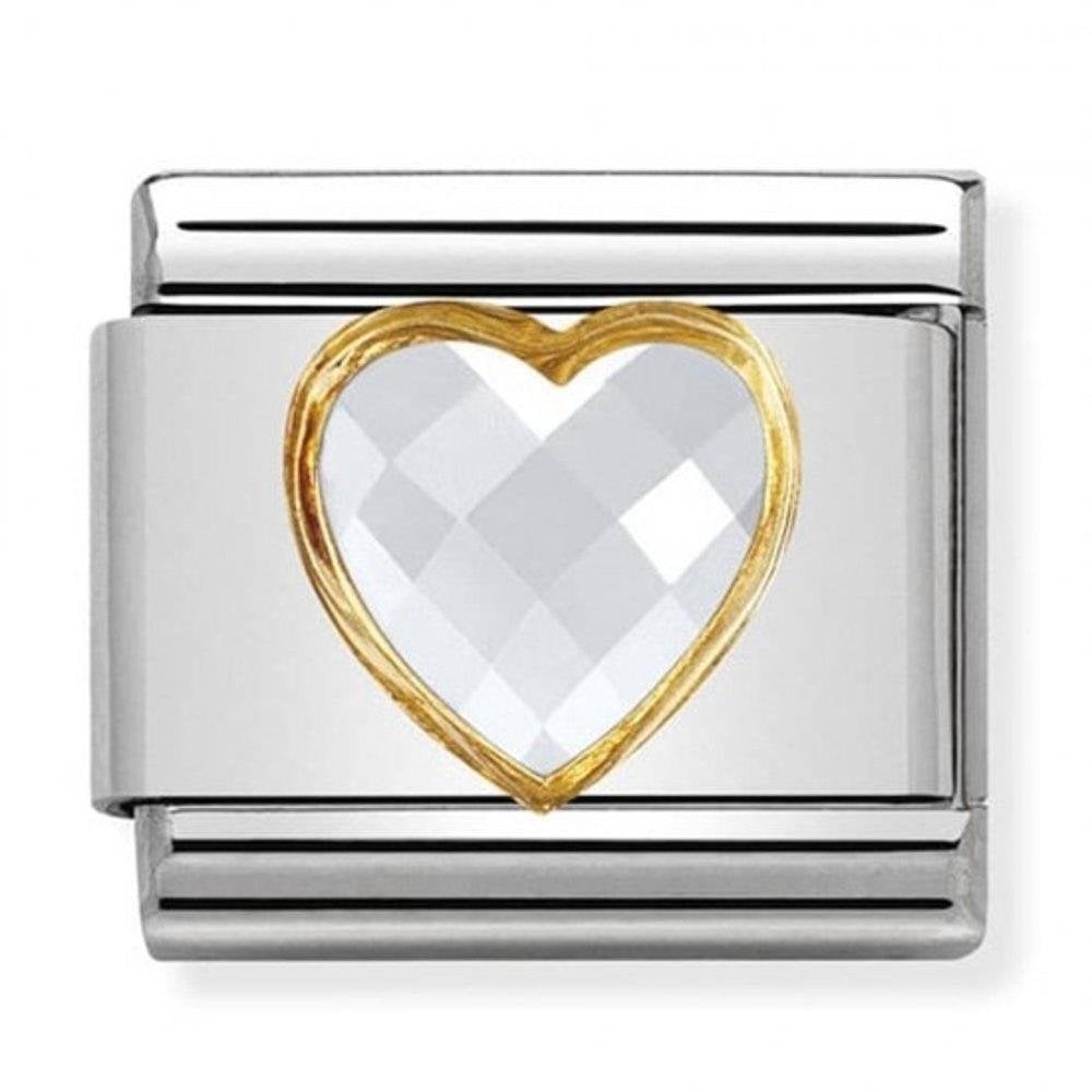 Composable White Faceted Heart with Gold Rim Charm