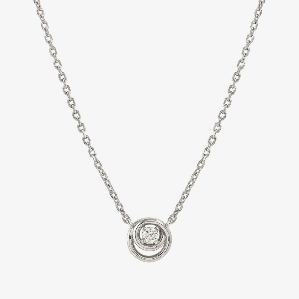 Cosmic Love White Rhodium Cubic Zirconia Circle Pendant Necklace