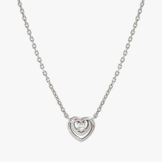 Cosmic Love White Rhodium Cubic Zirconia Heart Pendant Necklace