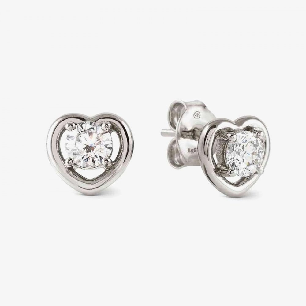 Cosmic Love White Rhodium Cubic Zirconia Heart Studs Earrings