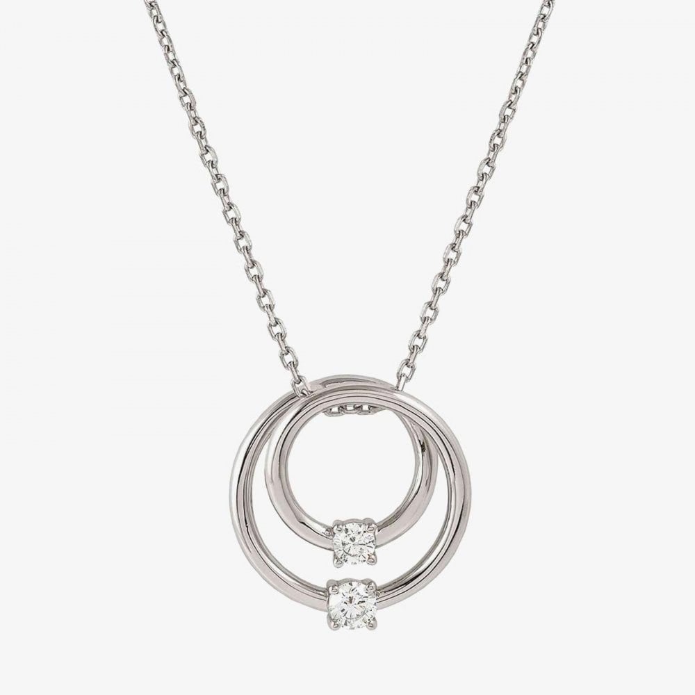 Cosmic Love White Rhodium Cubic Zirconia Large Double Circle Pendant Necklace