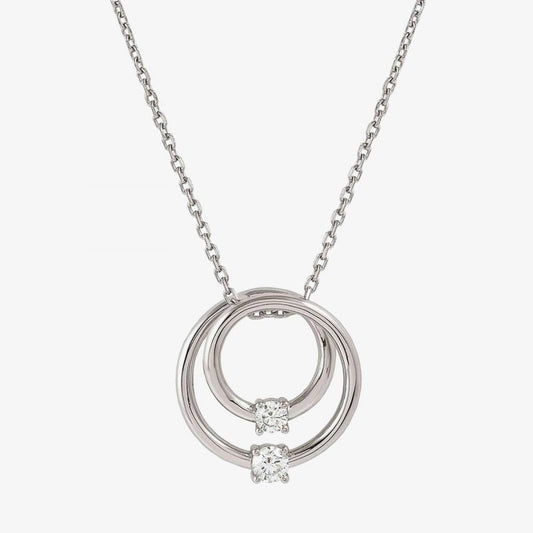 Cosmic Love White Rhodium Cubic Zirconia Large Double Circle Pendant Necklace