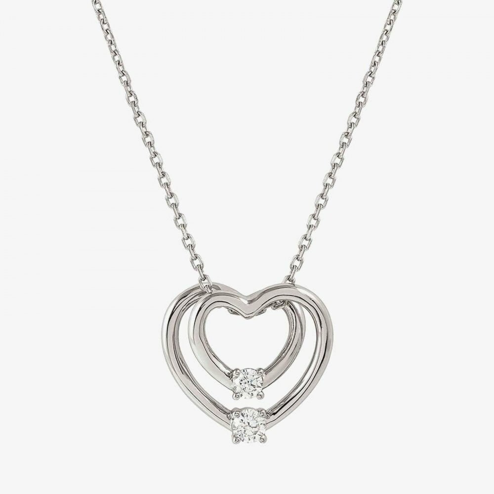 Cosmic Love White Rhodium Cubic Zirconia Large Double Heart Pendant Necklace
