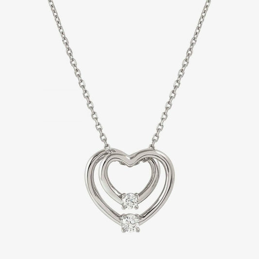 Cosmic Love White Rhodium Cubic Zirconia Large Double Heart Pendant Necklace